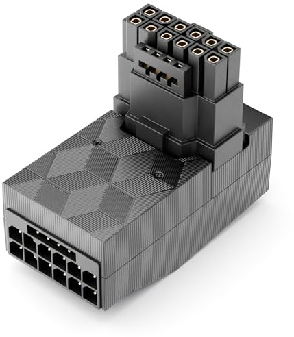 deleyCON PCIe 5.0-Adapter 90° Vinkel 12+4-Pin 16-Pin Typ B för Grafikkort upp till 600 W GPU 12VHPWR-Kontakt - Kompatibel med GPU-Grafikkort