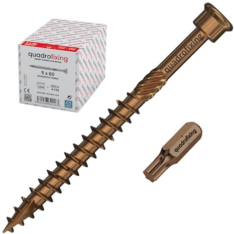 TERRIX ANTIK C2 Viti per terrazze, 1000 pezzi + bit – acciaio inox C2, superficie anticata, cerata, viti di copertura per terrazze in legno | TORX TX25 (5 x 70)