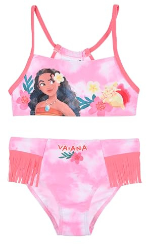 Disney Vaiana Bikini de 2 piezas para niñas, traje de baño con personaje de Oceanía, flecos decorativos, Rosa, 6 años