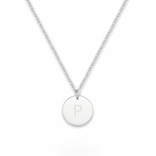 GOOD.designs ® Halsband med bokstäver i silver, initialer halsband av rostfritt stål, 45 + 5 cm, Rostfritt stål (P)