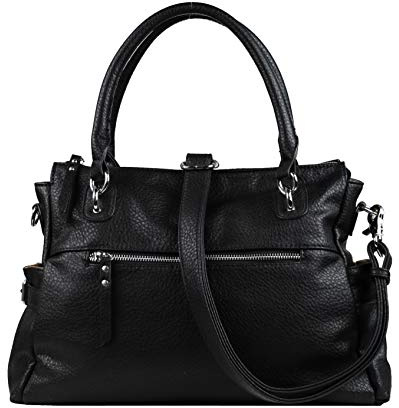 Lady Conceal Ambidextrous Jessica Satchel Concealed Carry Faux Leather Womens Conceal Purse - Spacious Shoulder Crossbody Bag with Universal Gun Holster, Locking Zipper (Black)