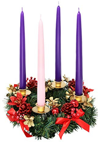 Christmas Advent Wreath - Red Berry Season Centerpiece Decor - Advent Candle and X-mas Candles Decorations