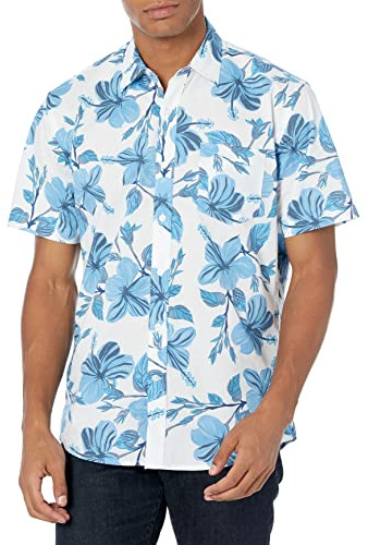 Amazon Essentials Camicia con Stampa a Maniche Corte Vestibilità Regolare Uomo, Blu Stampa Floreale, L