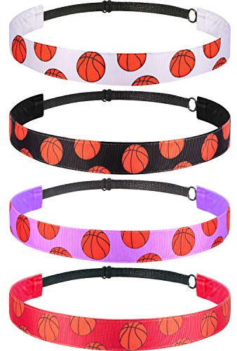 SATINIOR 4 Pcs Basketball Headbands for Girls Women Sports Non-slip Headbands Adjustable Sports Hairband Basketball Accessories Team Gifts Party Favors(Multicolor)