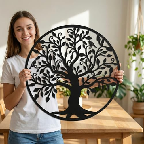 Dekadron Art Mural en métal, Art de l'arbre de Vie, Signe de Famille Arbre 90x90cm noir