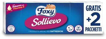 FOXY FAZZOLETTI 4 VELI SOLLIEVO CON BALSAMO VITAMINA E 10+2 PZ. - CARTONE DA 25 CONFEZIONI DA 12 PACCHETTI