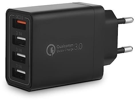 Cargador USB, Adaptador de Carga USB A de 4 Puertos con Cargador Rápido Inteligente QC 3.0 de 33W, Enchufe de Corriente Múltiple para Samsung Galay A03 A13 S21 S20 S10 S9 S8, iPhone 12 13 14 15 16