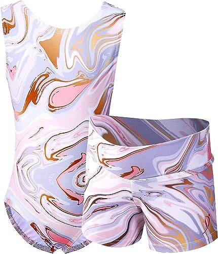 Dancina Turnanzug für Mädchen 2-teiliges Set Gymnastikanzug mit Hose für Kinder 140/146 Rosa/Gold