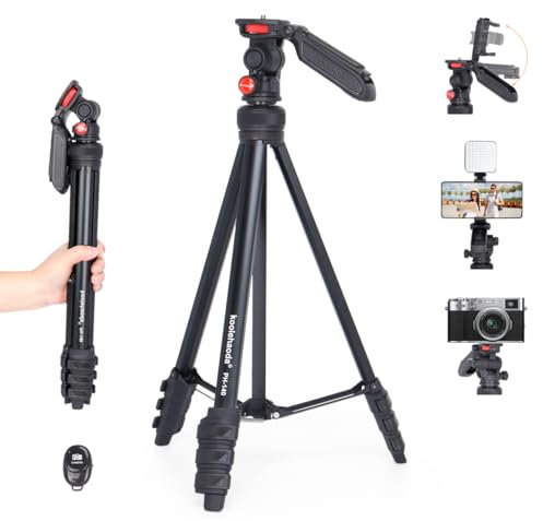 Koolehaoda 140cm Trípode de Cámara Tripode para Movil,Trípode de Viaje Ligero con Mando a Distancia y Soporte para Teléfono Móvil, Aluminio Palo Selfie Tripode para iPhone/Camara