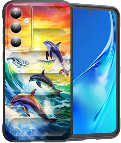 CICPLKSE for Galaxy A15 5G Case, Premium Silicone with [Soft Anti-Scratch Microfiber Lining] Shockproof Protective Phone Case for Samsung Galaxy A15 5G 6.5 inch 2023,Ocean Waves Sunset Dolphins