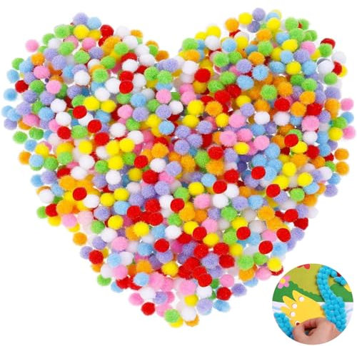 2000 Stück Pompons zum Basteln, 6 mm Bunte Mini Flauschigen Pompons Bälle Klein Bommel Filzkugeln für Handwerk Herstellung und DIY Kreativen Dekorationen Hobby Bedarf Haarschmuck Kleidung