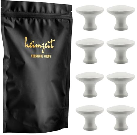 heimzeit Schrankknöpfe für Türen, Schubladen und Kommoden aus hochwertigem Aluminium [8 Stück, Rund Groß] Farbe: Weiß, Stilvolles Design, Möbelknöpfe mit Einlochgriff und Schrauben