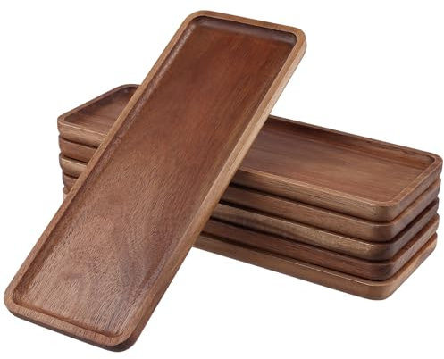 MOUYAT 6 Pack Wood Serving Trays, 30 x 10.5 cm Wooden Serving Board, Charcuterie Boards, Rectangle Wooden Platter Tray for Appetizer, Coffee, Snacks, Sushi