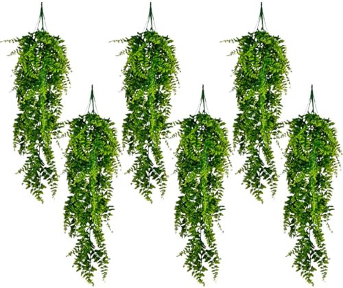 6 pezzi Piante rampicanti artificiali Vite di felce - Decorazione pianta finta cadente con foglie d'edera per interni ed esterni, finta vegetazione verde per soggiorno, cucina, balconi, Giardini