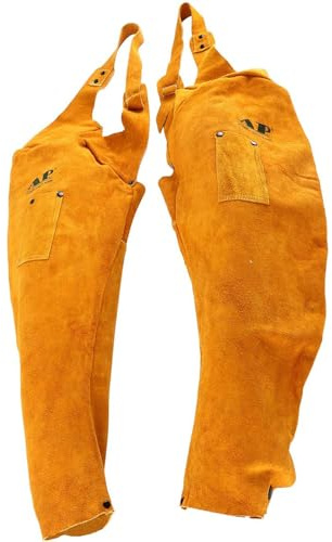 YaeTek 23 Welding Sleeves Flame-Resistant Split Cowhide Leather Sleeves with Studs Front Around Neck for Men and Women (Golden)