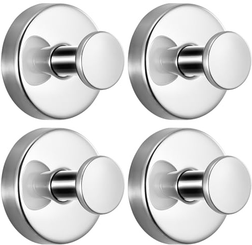 Fenas Suction Cup Hooks for Shower No-Drill Bathroom Hooks for Towels, Robes, Loofah Mountable on Bathroom Walls, Kitchen, Glass, Mirrors,Tile,Smooth Non-Porous Surfaces,Removable,4pcs,Chrome Polished