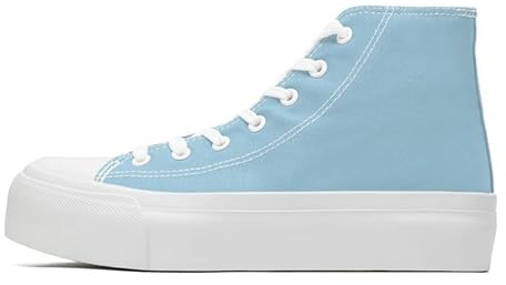 Women's Fashion Platform Trainers Ladies High Top Canvas Shoes Classic Platform Lace Up Sneakers Pumps Plimsolls Outdoor Sport Tennis Running Walking Shoes Breathable Light Blue