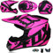 PAESCOY Motorradhelm Cross Damen Herren Full Face MTB Helm Motocross Helm DOT/ECE-Zertifizierter Mit Schutzbrillen Maske Handschuhe Downhill Helm Mopedhelm Schutzhelm Für Cruiser Chopper,Pink/A-L