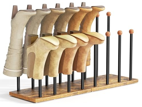 Boot Organiser 8-Pair Welly Boot Rack With Cedar End Metal Shoes Rack Outdoor Shoe Storage Wood Base
