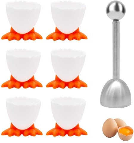 6 Pièces Coquetiers Costume, Ouvre-Oeufs et Coquetiers, Durable Coquetiers Set Enfants Petit déJeuner Coquetiers Plastique Set pour Oeufs Cuits (5.3×4.4×4.5 CM)