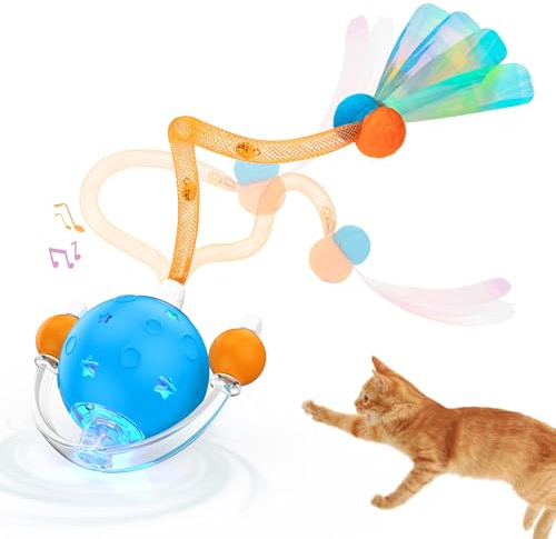 Pubialo 4ème Génération Jouets Interactifs pour Chats Adultes d'Intérieur, Balle de Chat en Mouvement avec Queue en Maille/Plume, Jouets avec Catnip pour Chats Ennuyés d'Intérieur, Activé par Toucher