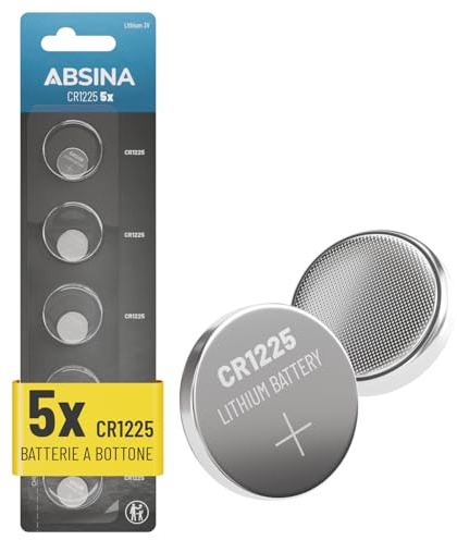 ABSINA CR1225 knappcell 3 V litium – läckagesäker och lång hållbarhet | 5-pack CR 1225 3-volts batterier – knappceller
