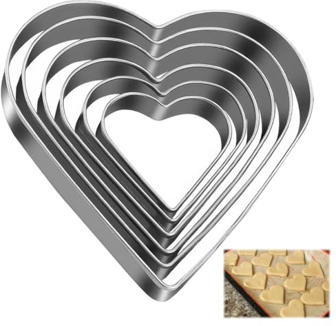 6 Piezas Anillos para Tartas de Acero Inoxidable, Corazón Moldes Reposteria,Molde para Hornear Pequeño en Forma de Corazón, Molde para Pastel en Forma de Corazón para Mousse Postre Tartas