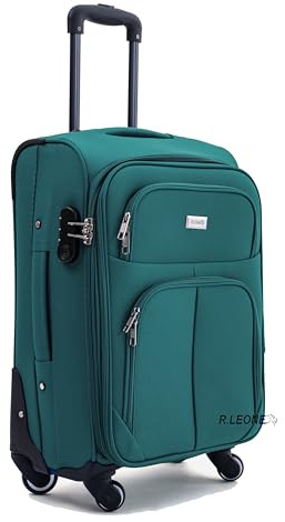 R.Leone Valigia da 1 pezzo Fino a Set 3 Trolley Espandibile grande, medio e bagaglio a mano 4 ruote in stoffa 214 (Verde Petrolio, M Medio)