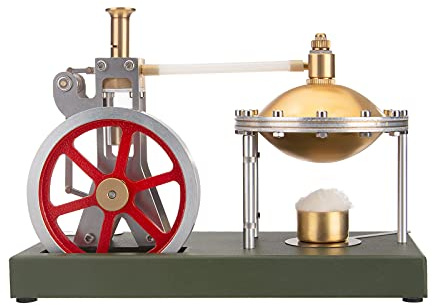 Steam Engine Model that Works, DIY Assembly Steam Engine Kit Retro Vertical Steam Engine Model with Spherical Boiler Support and Additional Load, STEM Gift for Adults
