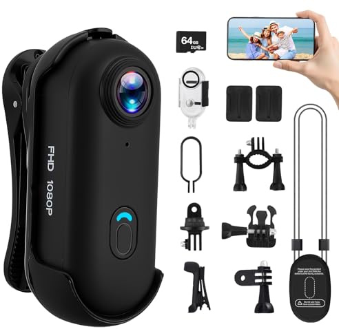 Action Cam WiFi con 64GB, Fotocamera Sportiva Action cam 1080P bodycam Telecamera Portatile Videocamera Subacquea Impermeabile 30m Mini Action Camera per Moto Esterno Subacquea Ciclismo Animali