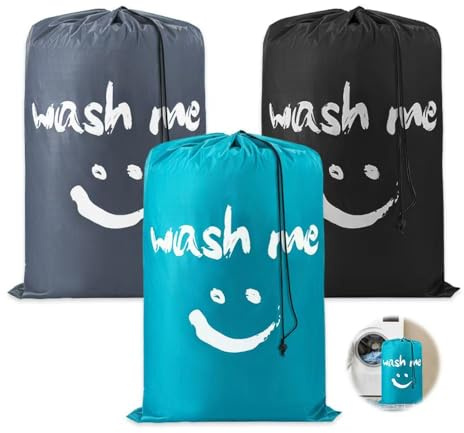 HMCEY 3 Pezzi Sacco Biancheria Sporca da Viaggio 61X91 cm,Sacco Panni Sporchi,Sacchetto Portabiancheria Sporca,Laundry Bag Travel,Sacchi da Biancheria con Corda,Sacca Pieghevole Sporchi per Bagno