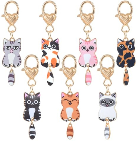 Nogeqi Lot de 7 porte-clés chat - Petit chaton mignon - Pendentif de sac - Cadeau pour les amoureux des chats - Cadeau d'anniversaire pour elle et lui - Meilleure amie, coloré, 6×1.5cm