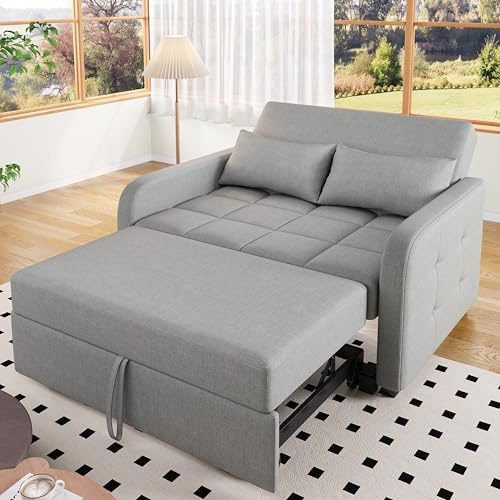Merax Sleeper Sofa, 2-Seater Folding Futon Sofa Bed with Adjustable Backrest, Linen Fabric, Dark Grey, W127 cm