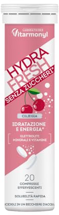 Hydrafresh Compresse Effervescenti Idratazione – Elettroliti, Magnesio, Calcio, Vitamine C e B – Integratore Energetico Senza Zuccheri Gusto Ciliegia – 20 pz - Vitarmonyl