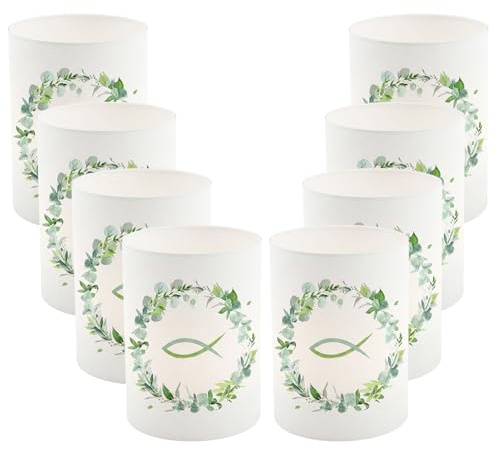 8 Pièces Abat-Jour pour Bougies Chauffe-Plat, Photophores Décoratifs en Papier pour Baptême, Communion, Confirmation, Centre de Table Élégant pour Fêtes Religieuses et Célébrations