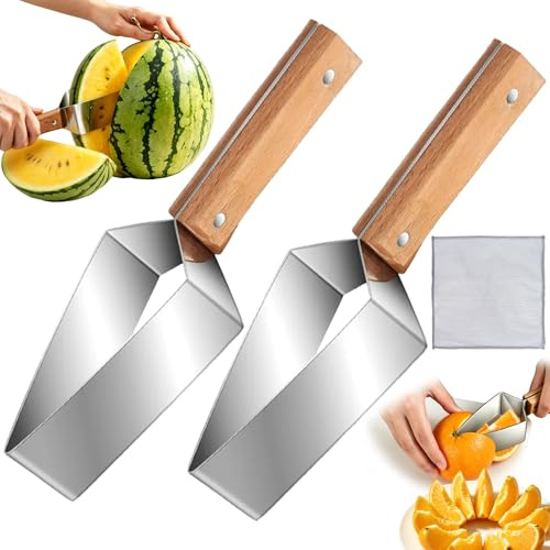 2 Piezas Cortador de Sandia, Cortador Triangular Sandía, Herramienta Cortadora de Sandía, Herramienta Para Cortar Sandía Con Mango Madera, Verano Para Cortar Rápidamente Frutas En La Cocina
