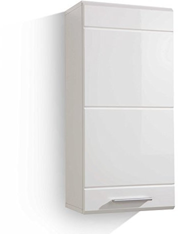 trendteam smart living - Mezzo - Hängeschrank - Weiß/Weiß Hochglanz - Badschrank mit 2 Fächern und 1 Einlegeboden - (BxHxT) 37 x 77 x 23 cm - Zeitloser Badezimmerschrank