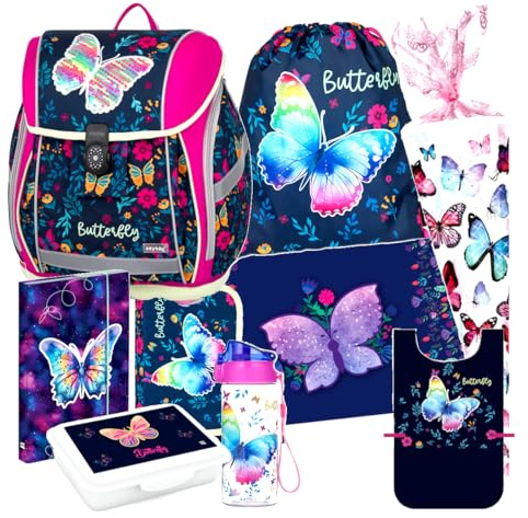 Butterfly SCHULRANZEN RANZEN Tornister 9 Teile Set Federmappe Schultüte 85 cm Schmetterling mit Sticker-von-Kids4shop