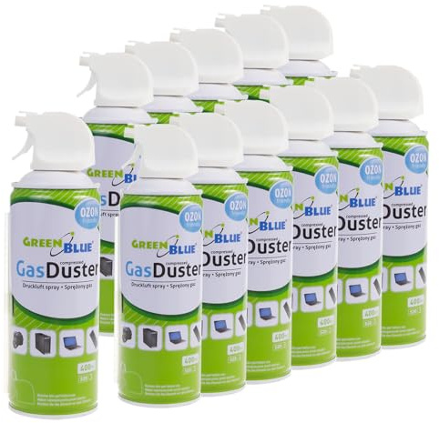 Grön blå GB400 tryckluftsspray 12 x 400 ml luftdammvippa rengöring utrustning för komprimerad luftrenare och ozonvänlig