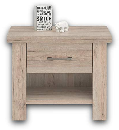 LUCA KOMFORT Eleganter Nachttisch im Landhausstil - Stilvoller Nachtschrank mit Schubladen in Eiche San Remo für Ihr Bett - 60 x 49 x 42 cm (B/H/T)