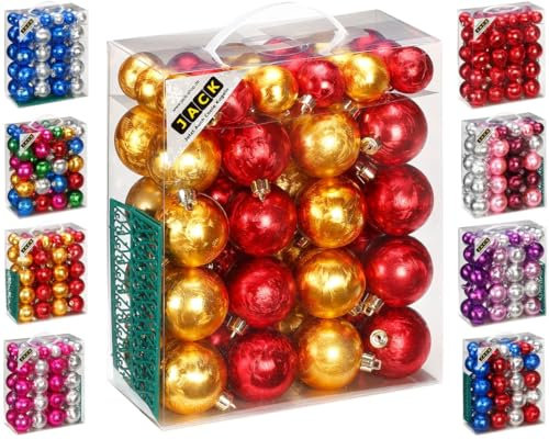 JACK by Inge 50x Kunststoff Kugeln Eislack Christbaumkugeln Ø 4+6cm inkl. Haken Glanz Glitzer Matt, Farbe:Gold-Rot