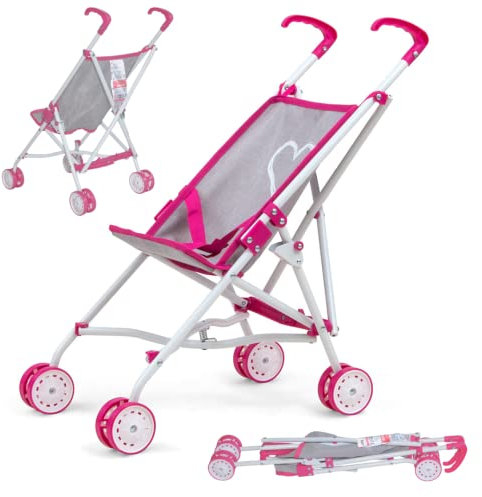 Milly Mally Julia Folding Doll's Pram for Girls Aged 3 and Up with Foam Wheels and Straps Prestige Pink Pink