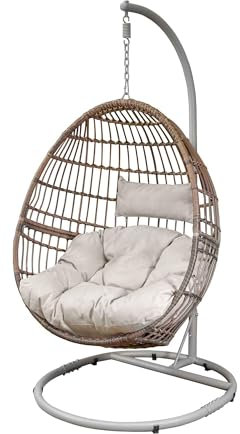 Dellonda Egg Hanging Swing Chair, Wicker Rattan Basket, Steel Frame, Single - DG60
