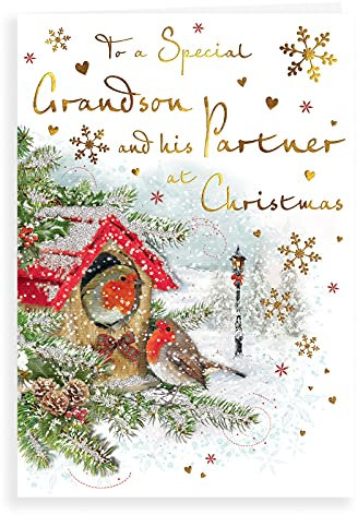 Traditionellt julkort barnbarn och partner – 9 x 6 tum – Regal Publishing