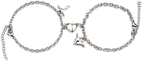 VELESAY 1Par Pareja Acero Inoxidable Pulseras Magneticas Cadena Pulsera Pareja Pulseras de la Amistad Pulseras para Mujeres Hombres Joyería