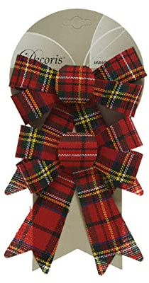 Kaemingk Schleifen 14cm kariert zum Aufhängen 2er Set Stoff Nostalgie Weihnachtsbaum Christbaumschmuck rot