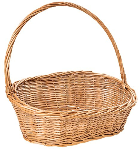Creative Home Cesta Navidad de Mimbre Grande Ovalada con Asa | 45x32x43cm (+/- 1 cm) | para Regalo Picnic Plantas Almacenaje Decoración | Tejida a Mano | Marrón Natural | Multiuso, Práctica y Duradera