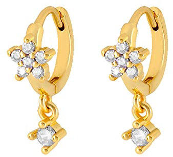 Bishilin Ohrringe Damen 925 Silber, Creolen Blume mit Weiß Zirkonia Ohrringe Jugendstil für Mädchen