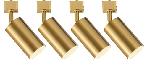 VANoopee GU10 Track Lighting Heads H Type Gold LED Track Light Heads Compatible with Halo Style System, MR16 GU10 Base Adapter Ceiling Spot Light Fixture Direction Adjustable, Pack of 4, No Bulbs