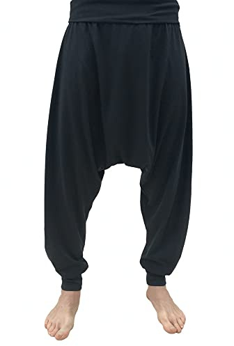 SAVARI | Harem Pants | Modello Turkish | Cotone Riciclato | Pantaloni Lunga Sarouel | Larghezze | Hippy | Senza Tasche | Donne e Uomini | Unisex | per Yoga e Thai Chi | Confortevole | Nero | Taglia S